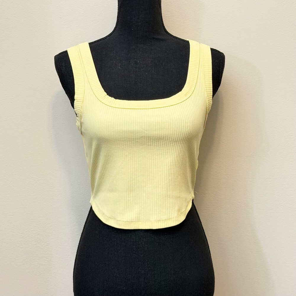 Madewell Ribbed Square Neck Tank Top Butter Yellow Curved Womens M Summer Beach